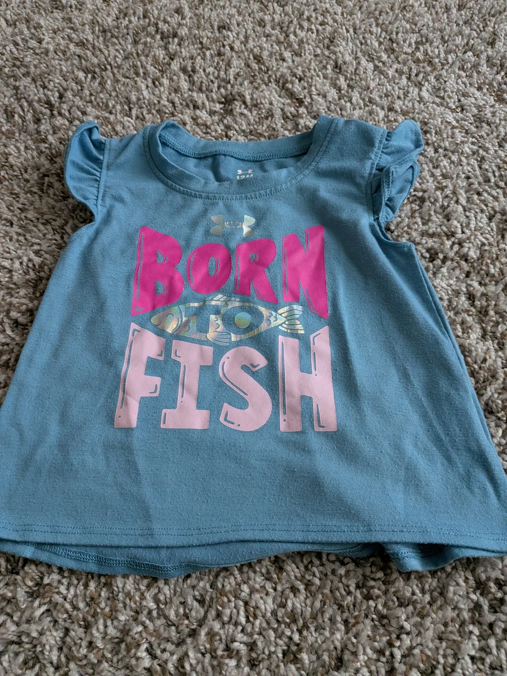 Under Armour Blue Ruffle Sleeve 'Born Fish' Graphic Tee Size 12 Months